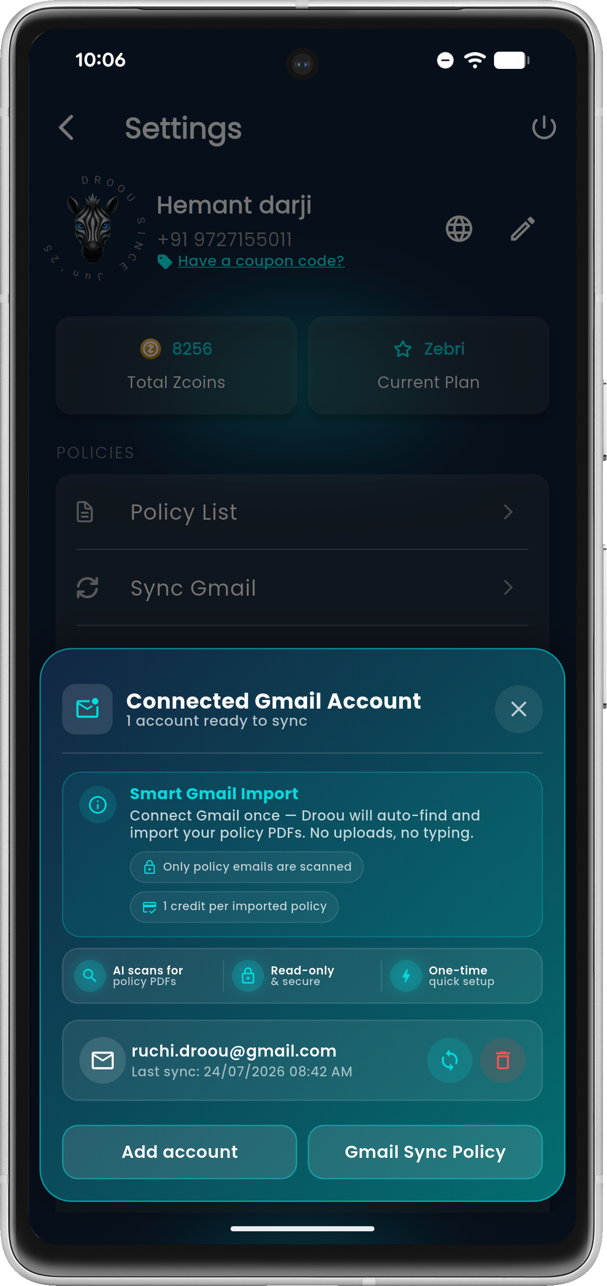 Policy email arrives in Gmail